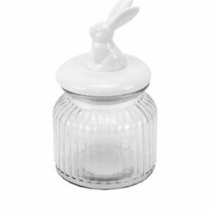 Ribbed Glass Jar with Ceramic Bunny Lid